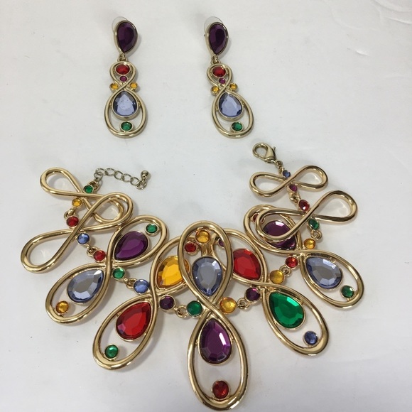 Gold Bracelet and earrings Set with multi colors - Picture 9 of 15